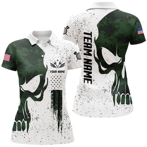 Grunge Green Camo Skull American Flag Darts Polo Shirt Patriotic Dart Jerseys For Women LDT1451