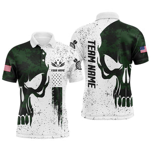 Grunge Green Camo Skull American Flag Darts Polo Shirt Custom Patriot Dart Jerseys For Men LDT1451