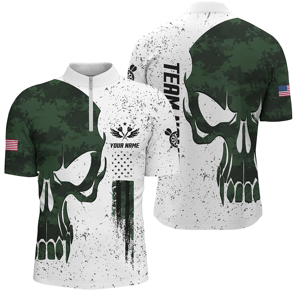 Grunge Green Camo Skull American Flag Darts Quarter Zip Shirt Patriot Dart Jerseys For Men LDT1451