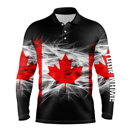Smoky Canada Flag Mens Golf Polo Shirts Custom Name Patriotic Golf Shirts For Men Golf Gifts LDT1458