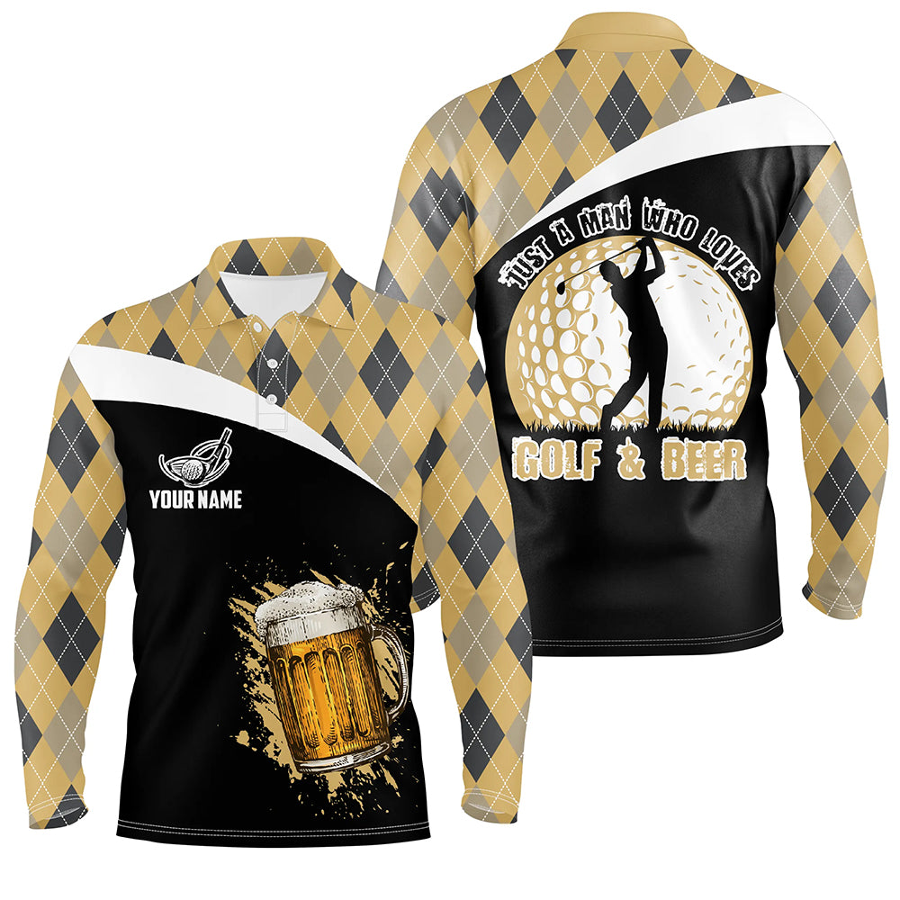 Just A Man Who Loves Golf & Beer Argyle Pattern Golf Polo Shirt Beer Golf Shirts For Men LDT0533