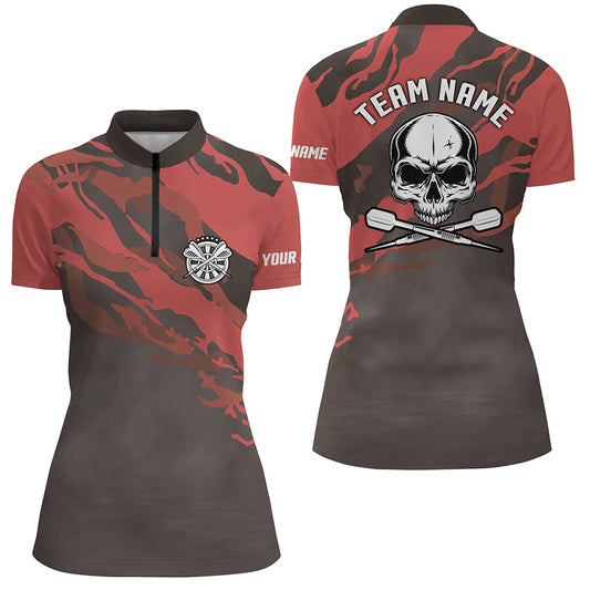 Personalized Red Skull Darts Quarter Zip Shirt Custom Darts Shirt For Women Dart Jerseys LDT1068