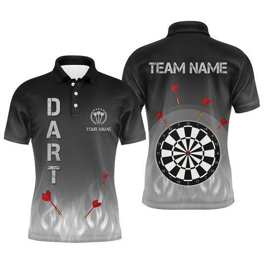 Gradient Black Grey Fire Flame Darts Mens Polo Shirts Custom Cool Darts Jersey For Men LDT1078