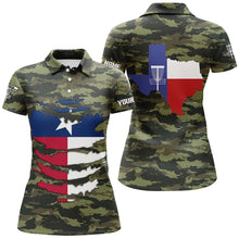 Load image into Gallery viewer, Personalized Green Camo Texas Womens Disc Golf Polo Shirts Patriotic Golf Shirts For Women LDT0269