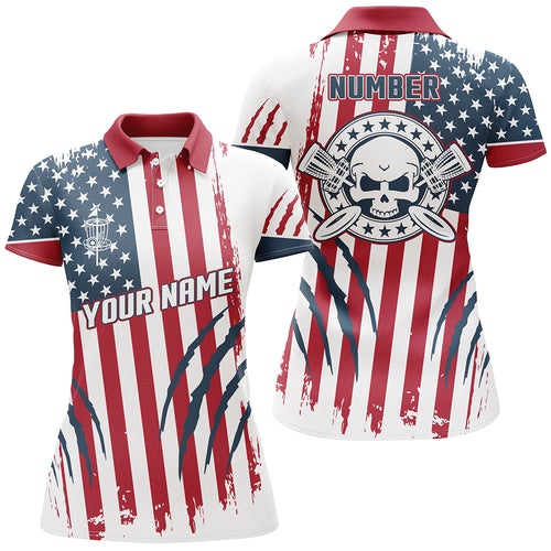 American Flag Scratches Custom Disc Golf Polo Shirts Patriotic Disc Golf Gifts For Women LDT0281