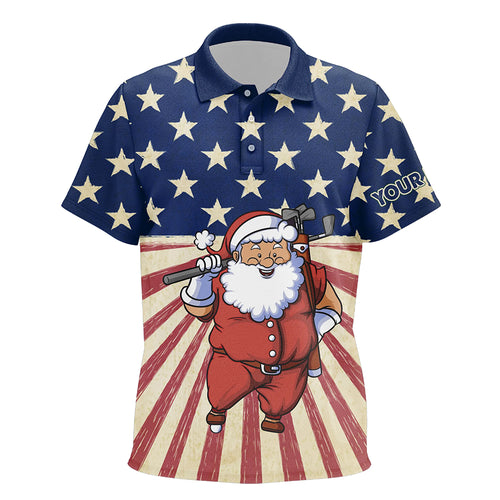 Santa Christmas Vintage American Flag Kids Golf Polo Shirts Unisex Funny Golf Shirts For Kid Golf Gifts LDT0592