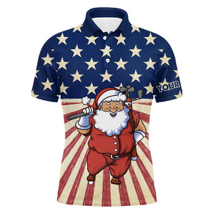 Santa Christmas Vintage American Flag Mens Golf Polo Shirts Funny Golf Shirts For Men Golf Gifts LDT0592