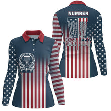Load image into Gallery viewer, Customized Disc Golf Patriotic Gradient Usa Flag Womens Polo Shirt Disc Golf Gifts For Women LDT0597