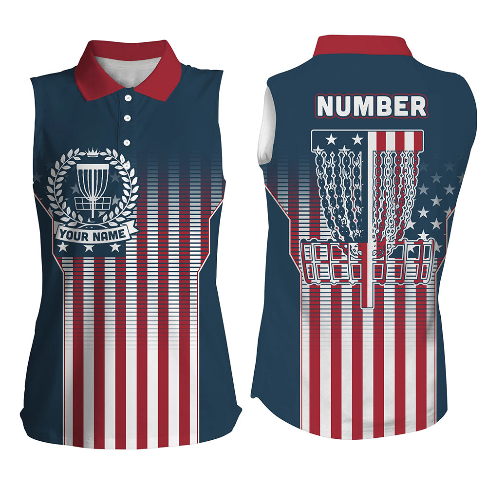 Customized Disc Golf Patriotic Gradient Usa Flag Women Sleeveless Polo Shirt Disc Golf Gift For Women LDT0597