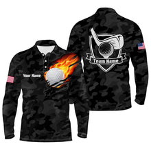 Load image into Gallery viewer, Black Camo Fire Golf Ball Flame Mens Golf Polo Shirts Custom American Flag Golf Shirts For Men LDT0282