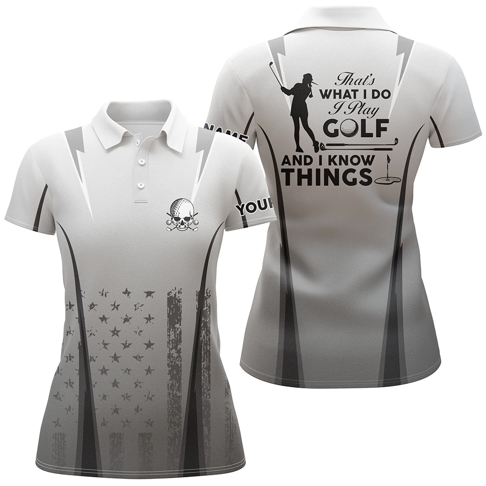 Golf That's What I Do American Flag Polo Shirts For Women Custom Skull Patriotic Golf Gifts LDT0291