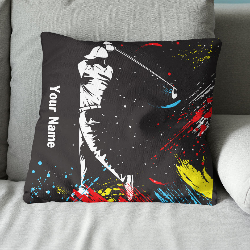 Colorful Watercolor Golfer Custom Pillow Personalized Cool Golf Gifts LDT1113