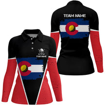Load image into Gallery viewer, Retro Colorado Flag Black Womens Golf Polo Shirts Custom Patriotic Golf Shirts For Women LDT0328