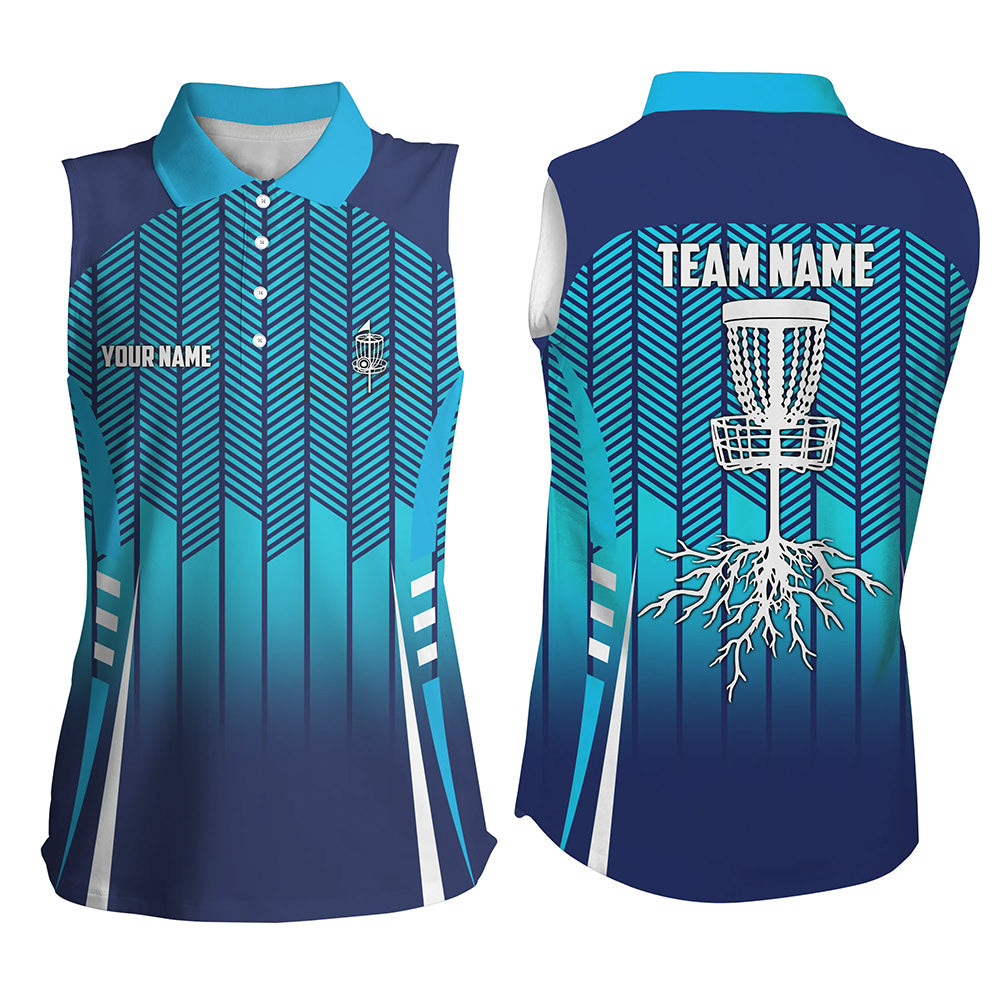 Personalized Sport Style Blue Gradient Disc Golf Women Sleeveless Polo Shirt Cool Golf Tops For Women LDT0911