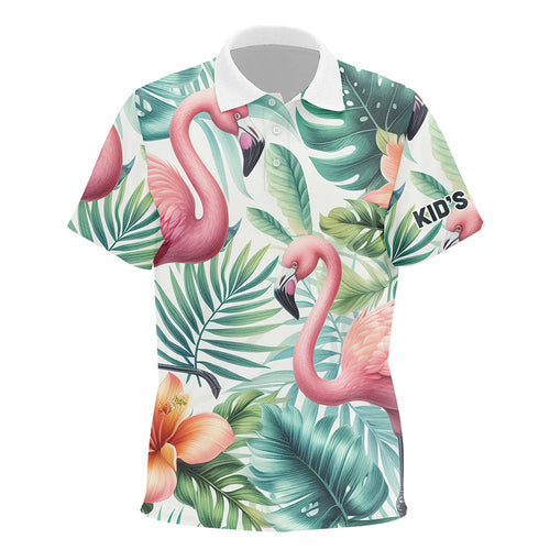 Pink Flamingo Tropical Pattern Kids Golf Polo Shirt Custom Golf Shirts For Kid Golf Gifts LDT1310