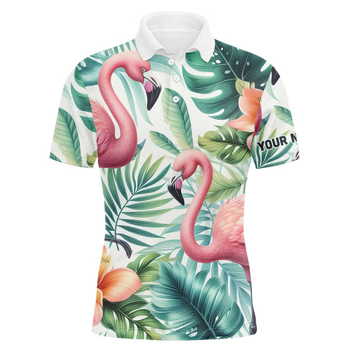 Pink Flamingo Tropical Pattern Mens Golf Polo Shirt Custom Golf Shirts For Men Golf Gifts LDT1310