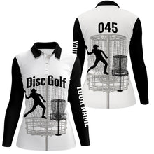 Load image into Gallery viewer, Black And White Womens Disc Golf Polo Shirts, Personalized Disc Golf Shirts For Women Disc Golf Gifts LDT0085