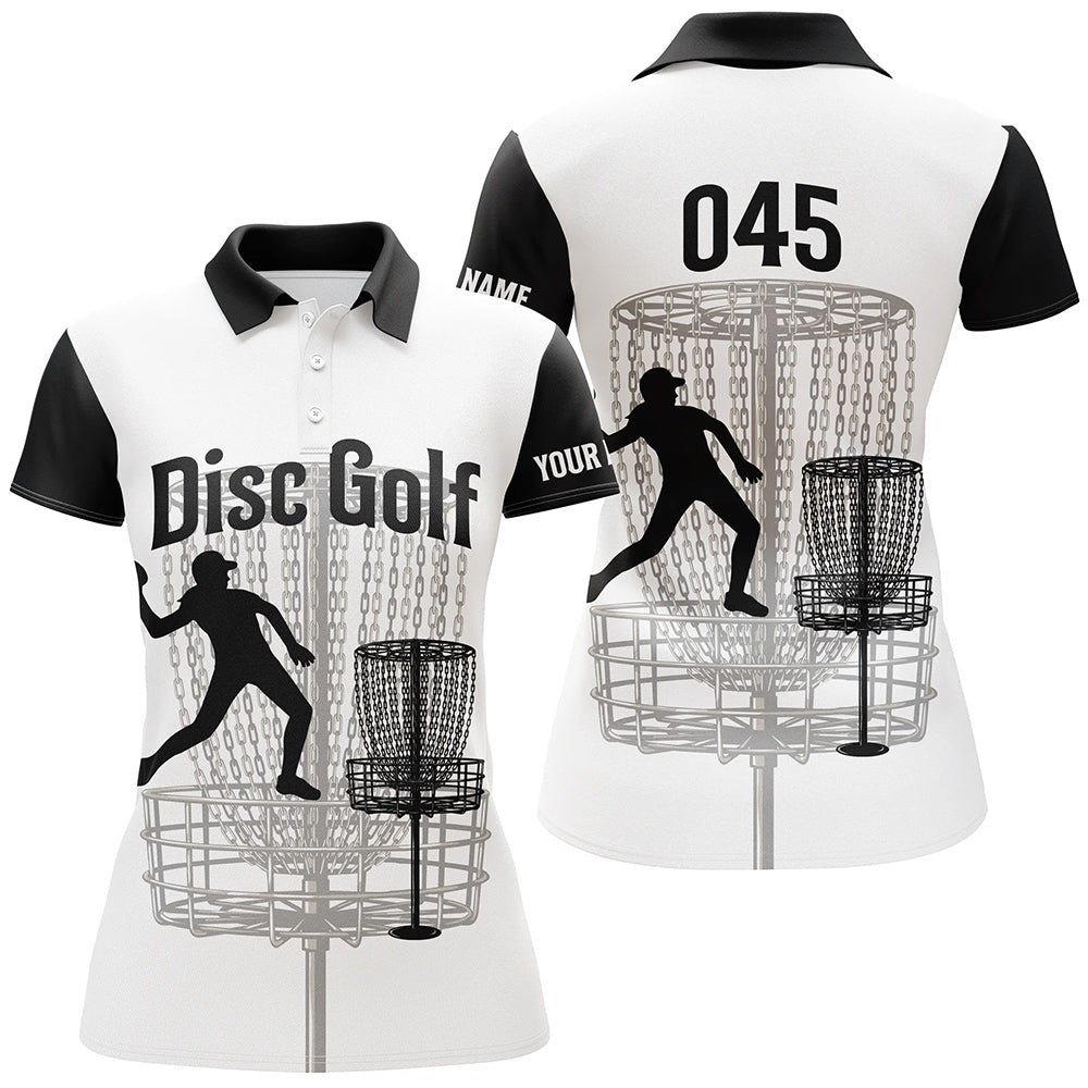 Black And White Womens Disc Golf Polo Shirts, Personalized Disc Golf Shirts For Women Disc Golf Gifts LDT0085
