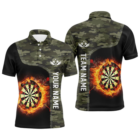 Green Camo Flame Darts Board Mens Polo Shirt Custom Darts Shirt For Men Dart Jersey LDT0654