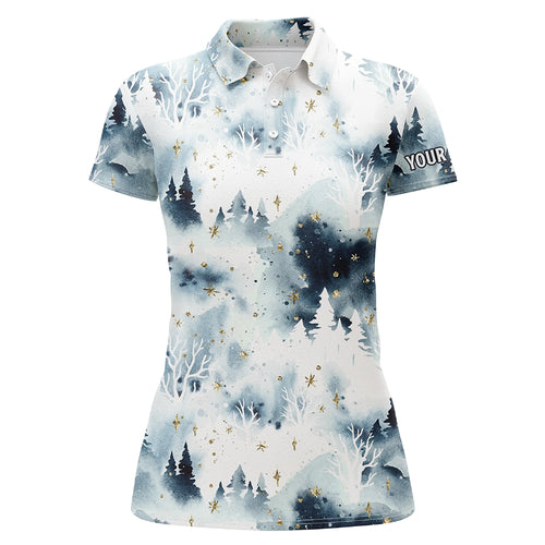 Watercolor Winter Forest Christmas Trees Golf Polo Shirts Christmas Golf Shirts For Women LDT0658