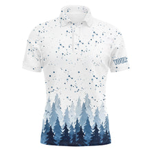 Load image into Gallery viewer, Watercolor Blue Christmas Trees &amp; Snowfall Men Golf Polo Shirts Winter Golf Shirts For Men LDT0659