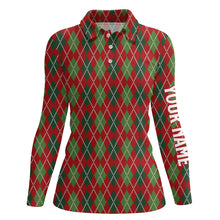 Load image into Gallery viewer, Christmas Argyle Knitted Womens Golf Polo Shirt Red Green All Over Print Golf Shirt For Women LDT0662