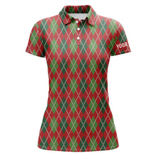 Load image into Gallery viewer, Christmas Argyle Knitted Womens Golf Polo Shirt Red Green All Over Print Golf Shirt For Women LDT0662