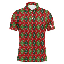 Load image into Gallery viewer, Christmas Argyle Knitted Mens Golf Polo Shirt Red Green All Over Print Golf Shirt For Men LDT0662