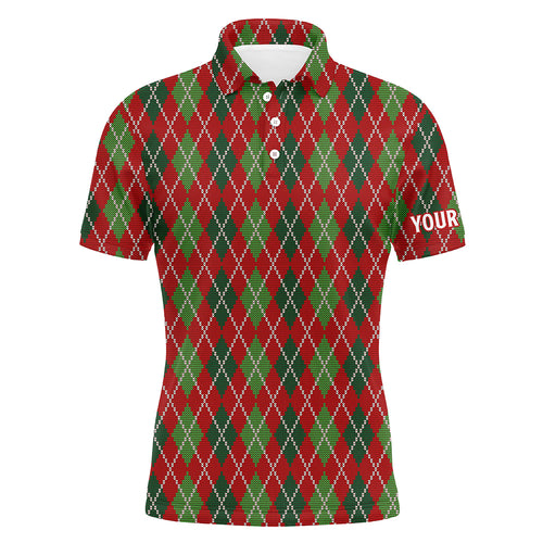 Christmas Argyle Knitted Mens Golf Polo Shirt Red Green All Over Print Golf Shirt For Men LDT0662