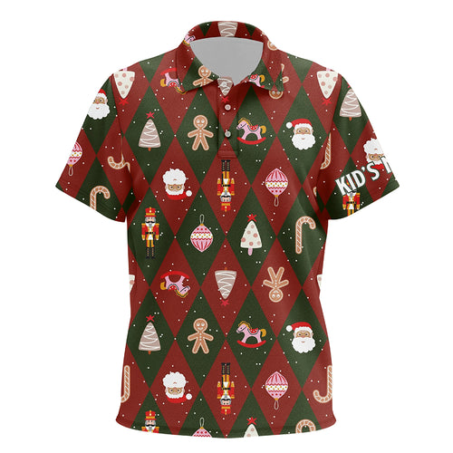 Festive Christmas Icons Golf Kids Polo Shirts Red Green Argyle Golf Shirts For Kid Golf Gifts LDT0663