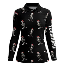 Load image into Gallery viewer, Cartoon Skeleton With Santa Hat Christmas Golf Polo Shirts Black Skull Golf Shirts For Women LDT0664