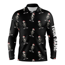 Load image into Gallery viewer, Cartoon Skeleton With Santa Hat Christmas Mens Golf Polo Shirts Black Skull Golf Shirts For Men LDT0664