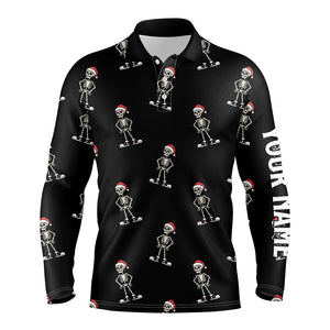 Cartoon Skeleton With Santa Hat Christmas Mens Golf Polo Shirts Black Skull Golf Shirts For Men LDT0664