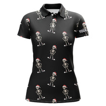 Load image into Gallery viewer, Cartoon Skeleton With Santa Hat Christmas Golf Polo Shirts Black Skull Golf Shirts For Women LDT0664