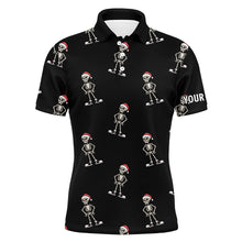 Load image into Gallery viewer, Cartoon Skeleton With Santa Hat Christmas Mens Golf Polo Shirts Black Skull Golf Shirts For Men LDT0664