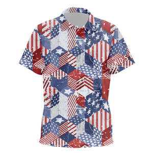 Watercolor American Flag Golf Kids Polo Shirts 3D Isometric Cubes Patriotic Golf Shirts For Kid LDT0666