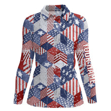 Load image into Gallery viewer, Watercolor American Flag Golf Polo Shirts 3D Isometric Cubes Patriotic Golf Shirts For Women LDT0666