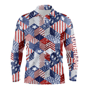 Watercolor American Flag Mens Golf Polo Shirts 3D Isometric Cubes Patriotic Golf Shirts For Men LDT0666