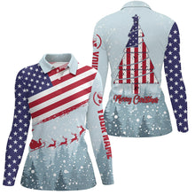 Load image into Gallery viewer, Christmas Usa Flag Golf Polo Shirt Custom Winter Forest Patriotic Golf Shirts For Women LDT0670