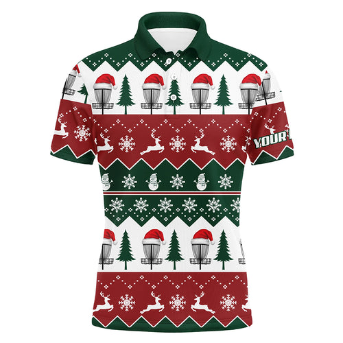 Disc Golf Santa Christmas Tree Snow Mens Polo Shirt Custom Christmas Disc Golf Gifts For Men LDT0671