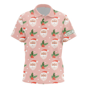 Santa With Holly On Pink Kids Golf Polo Shirt Custom Cute Golf Shirts For Kid Golf Gifts LDT0677