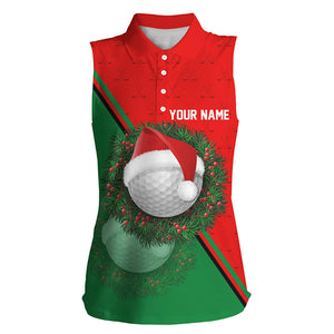 Red Green Santa Golf Ball Christmas Womens Sleeveless Polo Shirt Custom Women Golf Tops Golf Gifts LDT0920