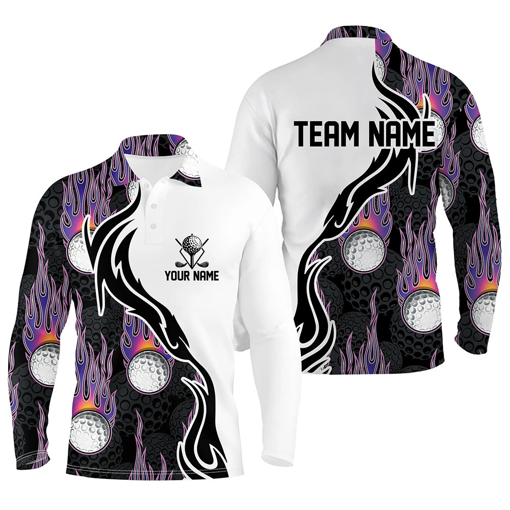 Fire Golf Ball Flames Mens Golf Polo Shirts, Personalized Golf Shirts For Men, Golfing Gifts LDT0128