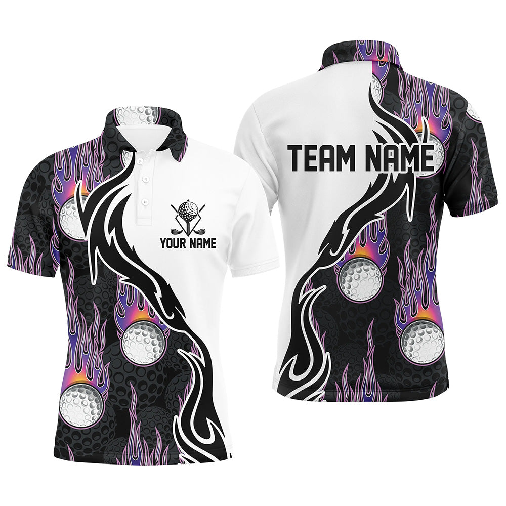 Fire Golf Ball Flames Mens Golf Polo Shirts, Personalized Golf Shirts For Men, Golfing Gifts LDT0128