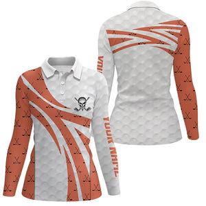 White Orange Skull Golf Pattern Polo Shirt Custom Golf Shirts For Women Cool Golf Gifts LDT0401