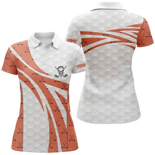 White Orange Skull Golf Pattern Polo Shirt Custom Golf Shirts For Women Cool Golf Gifts LDT0401
