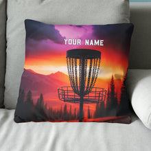 Load image into Gallery viewer, Sunset Disc Golf Basket Custom Name Pillow Personalized Disc Golf Gifts LDT1167