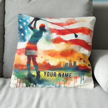 Load image into Gallery viewer, Watercolor American Flag Custom Pillow Personalized Patriot Golfer Gifts LDT1174