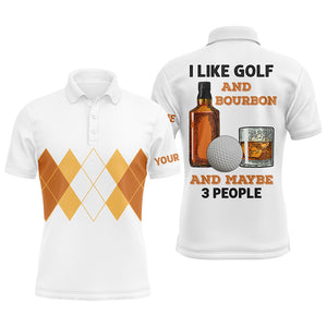 I Like Golf And Bourbon Mens Golf Polo Shirt Custom Yellow Argyle Golf Shirts For Men Golf Gifts LDT0949