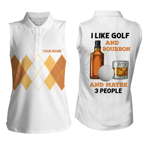 I Like Golf And Bourbon Womens Sleeveless Polo Shirt Custom Yellow Argyle Women Golf Tops Golf Gifts LDT0949